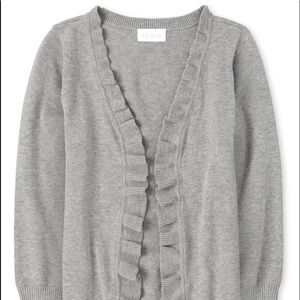 𝅺girls Uniform Ruffle Open Front Cardigan - H/T Smoke